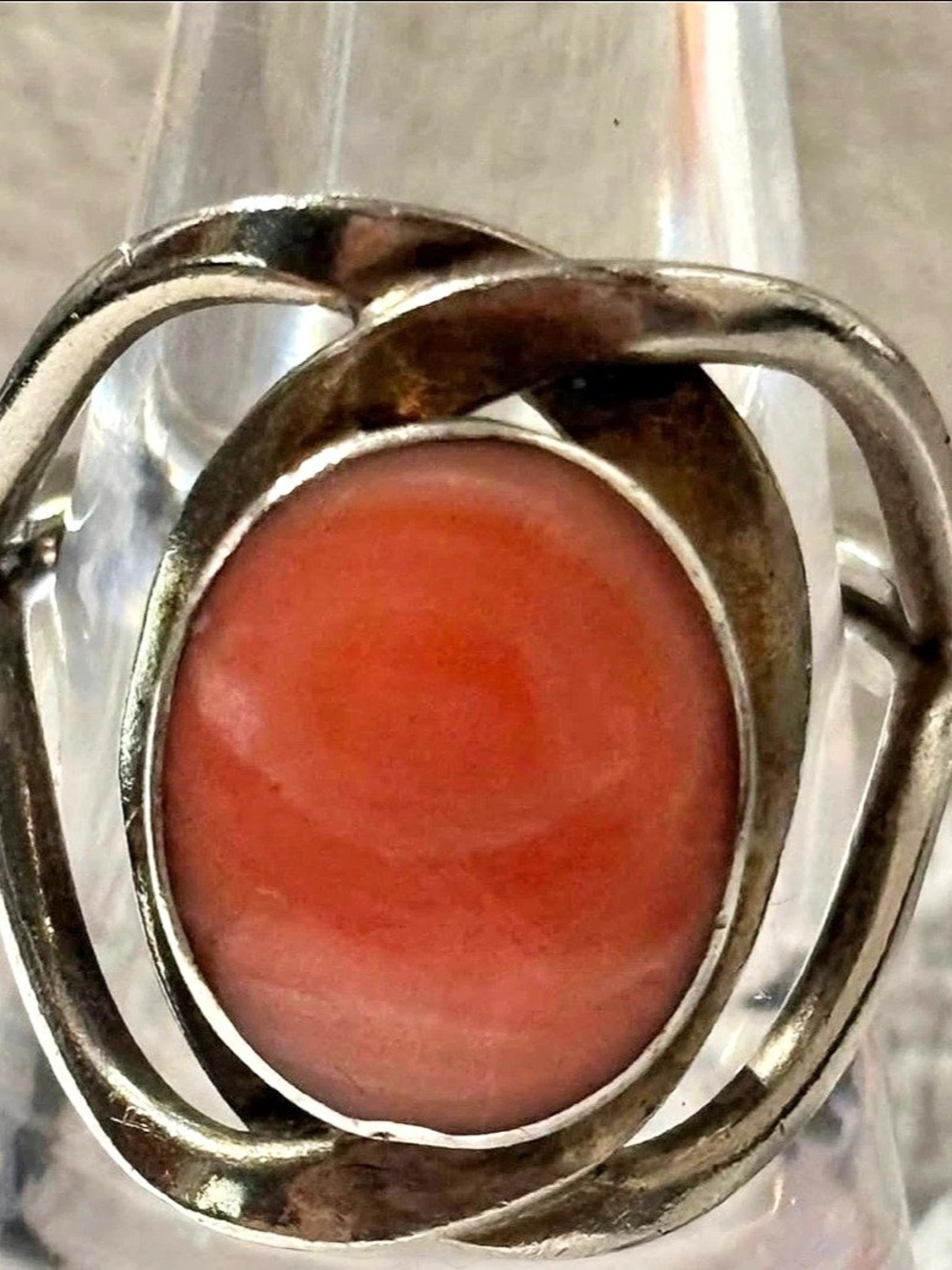 Sterling Silver pink/peach coral Statement Ring